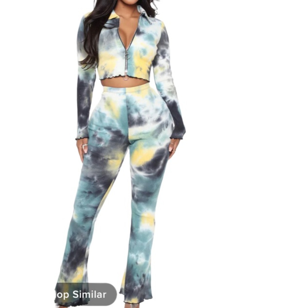 FASHION NOVA Keep It Groovy Ribbed Tie Dye Flare Leg 2PC Sz L